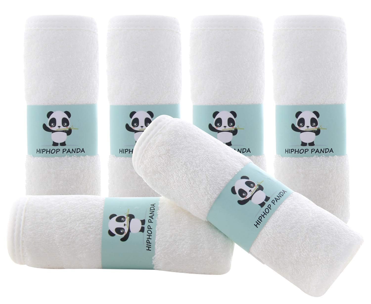 HIPHOP PANDA Baby Washcloths, Rayon Made from Bamboo – 2 Layer Ultra Soft Absorbent Newborn Bath Face Towel – Reusable Baby Wipes for Delicate Skin – White, 6 Pack