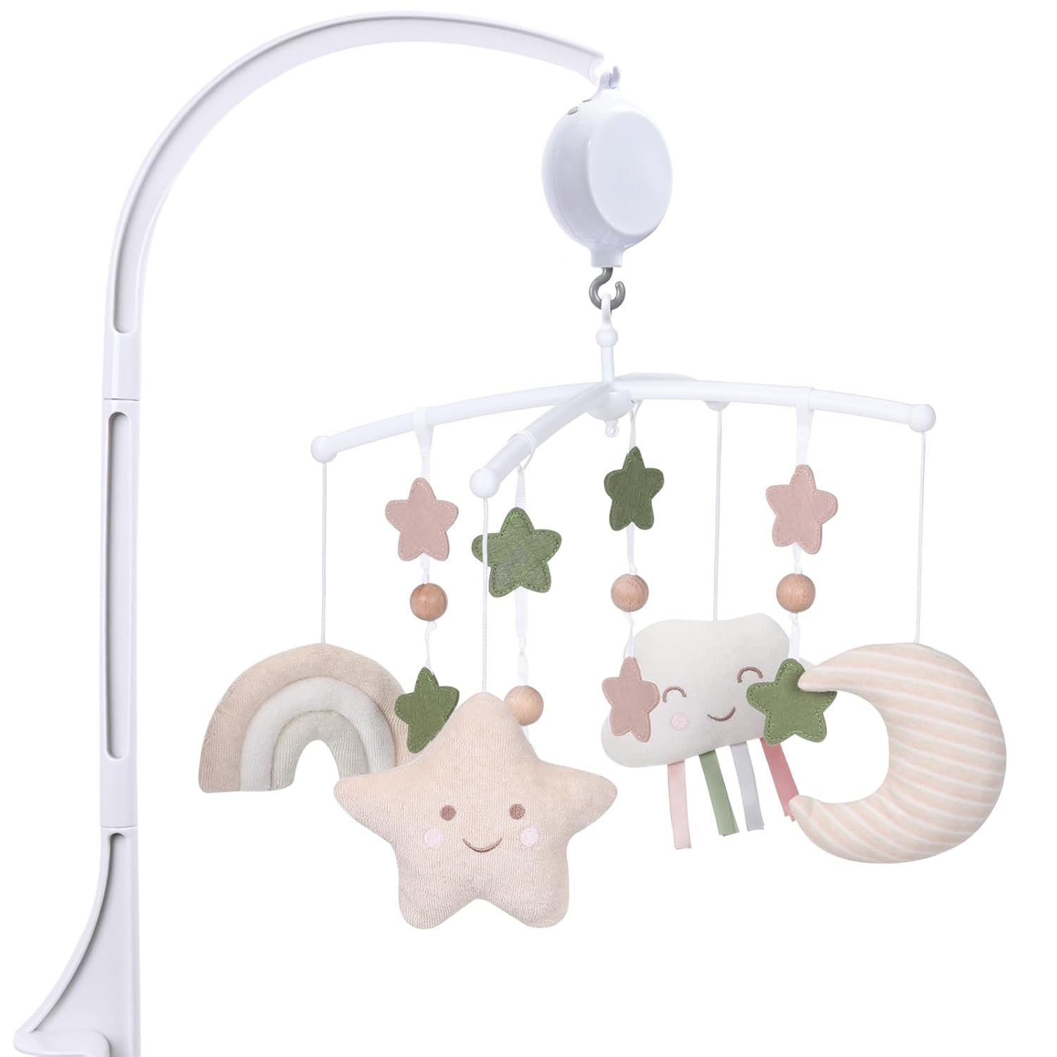 Crib Mobile 35 Lullaby Music, Cotton Baby Mobiles for Cribs & Pack N Play, Easy to Install, Stuffed Animals Hanging Toys Newborn Boys & Girls, Star Nursery Decor