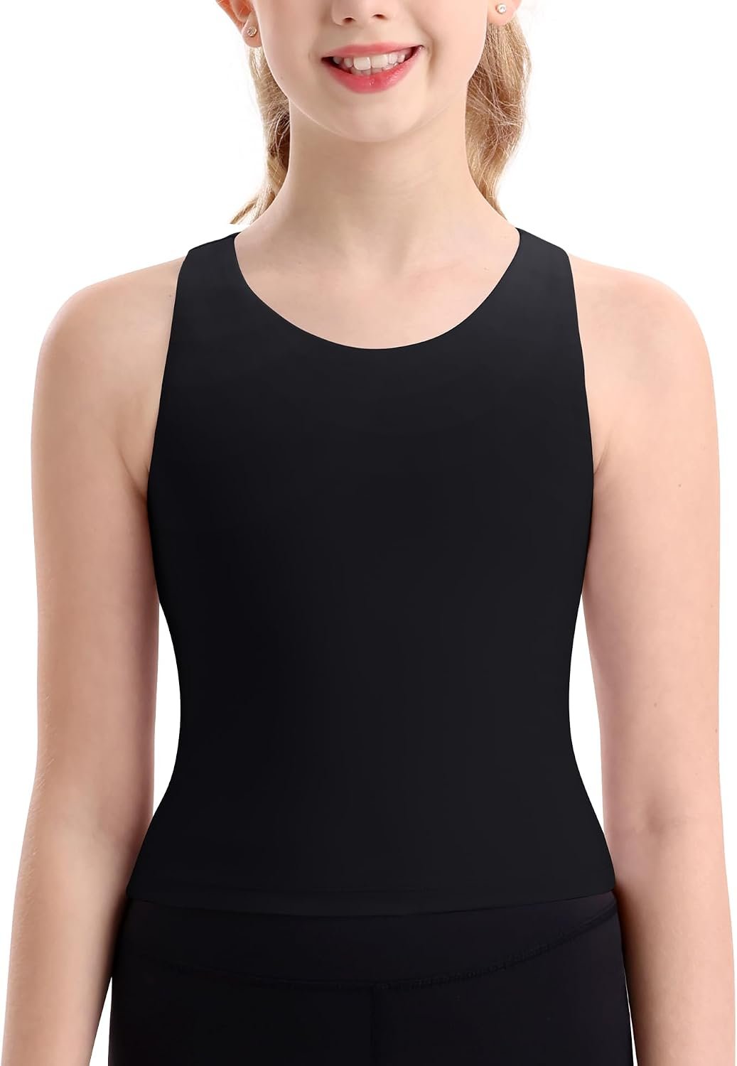DOCUMO Girls Tank Tops Double Lined Racerback Crop Tops for Kids Sleeveless Workout Tops for Dance, Yoga, Running, Sports