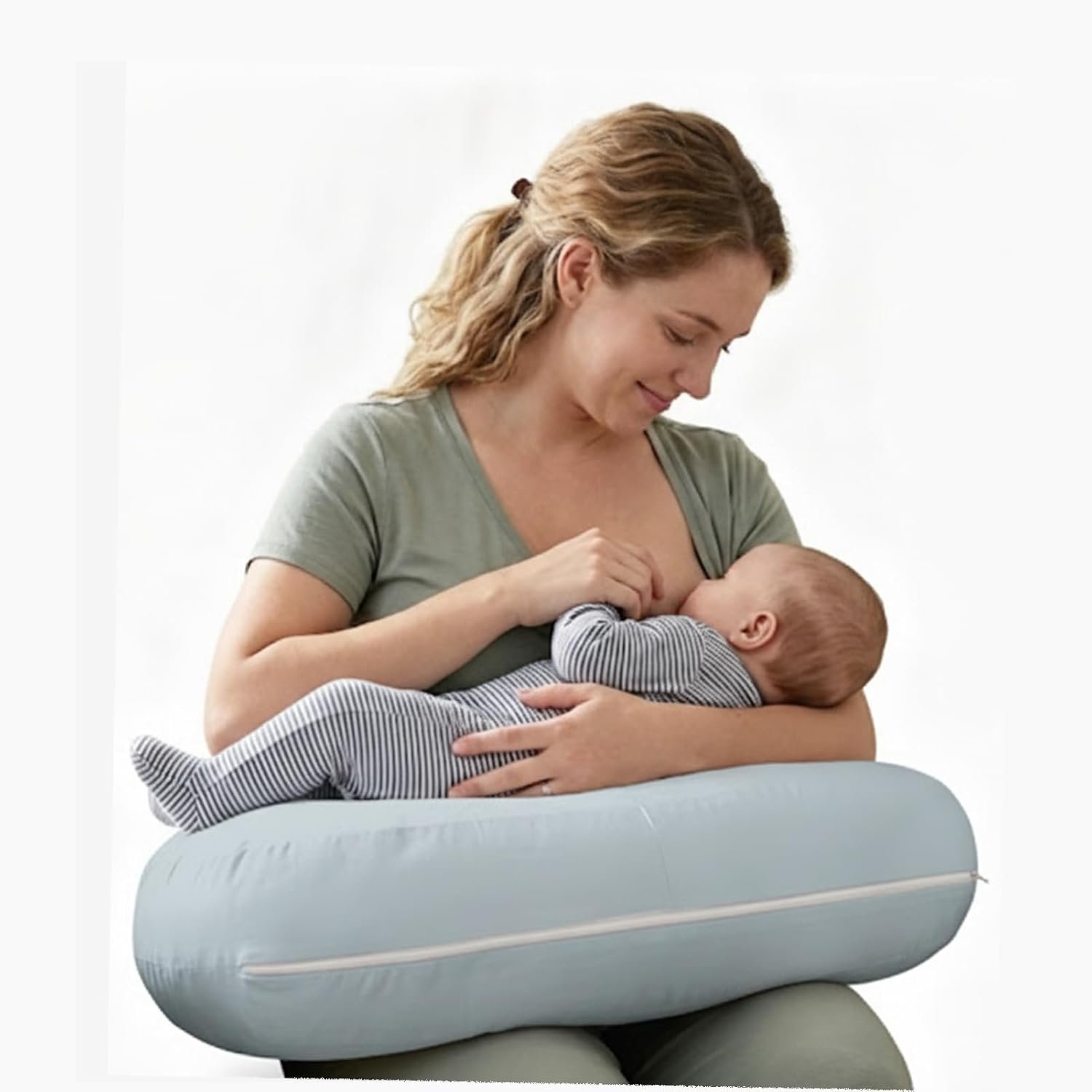 Plushii U-Shaped Nursing Pillow with Washable Cover,Blue | Ergonomic U-shaped breastfeeding support pillow for mom and baby, featuring a soft, breathable and washable cover