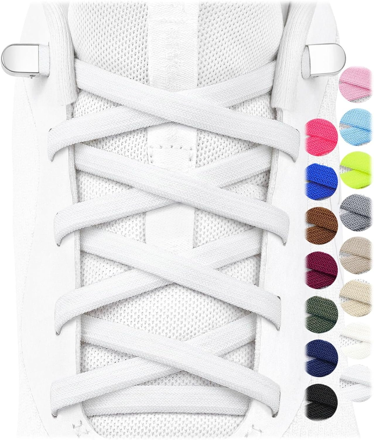 Stepace 2 Pairs Elastic No Tie Shoe Laces for Kids and Adults Sneakers, Stretch Flat Tieless Shoestrings