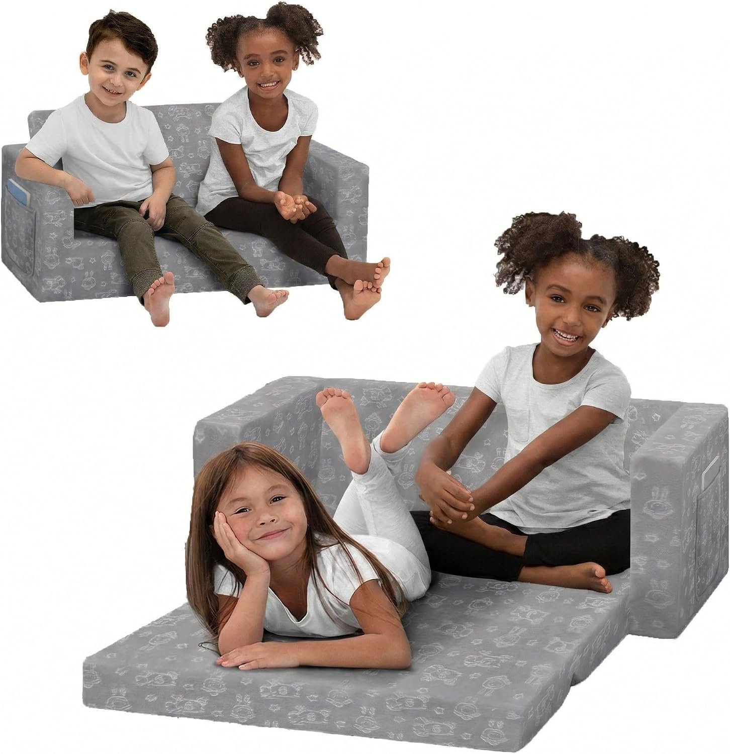 Delta Children – Serta Perfect Sleeper Kids 2-Seater Sofa, Convertible 2-in-1 Flip Open Toddler Couch Sleeper, Foam Chair for Playroom & Bedroom, Bed Lounger, Comfy Play Sleeping Lounge Chair, Grey