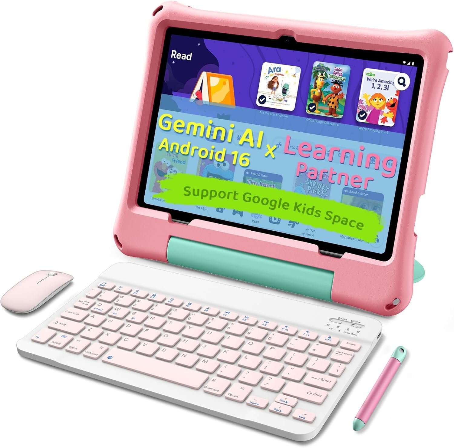 aiprotablet Kids Tablet, Android 16 Tablet for Kids 10 inch Octa-Core 2.2GHz with Case, 30GB RAM 64GB ROM, 2TB Expand, Parental Control, Dual Camera, BT, WiFi, with Keyboard Mouse Stylus, Gift (Pink)