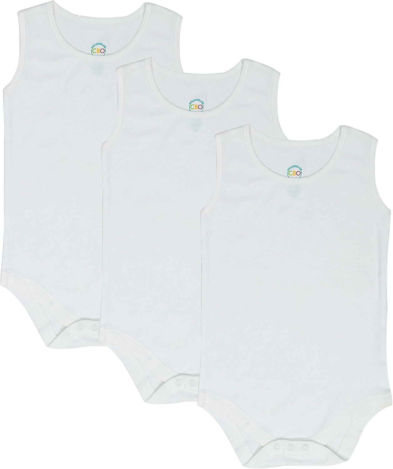 CBObaby Sleeveless White Round Neck Bodysuits for all ages (Multi Packs)