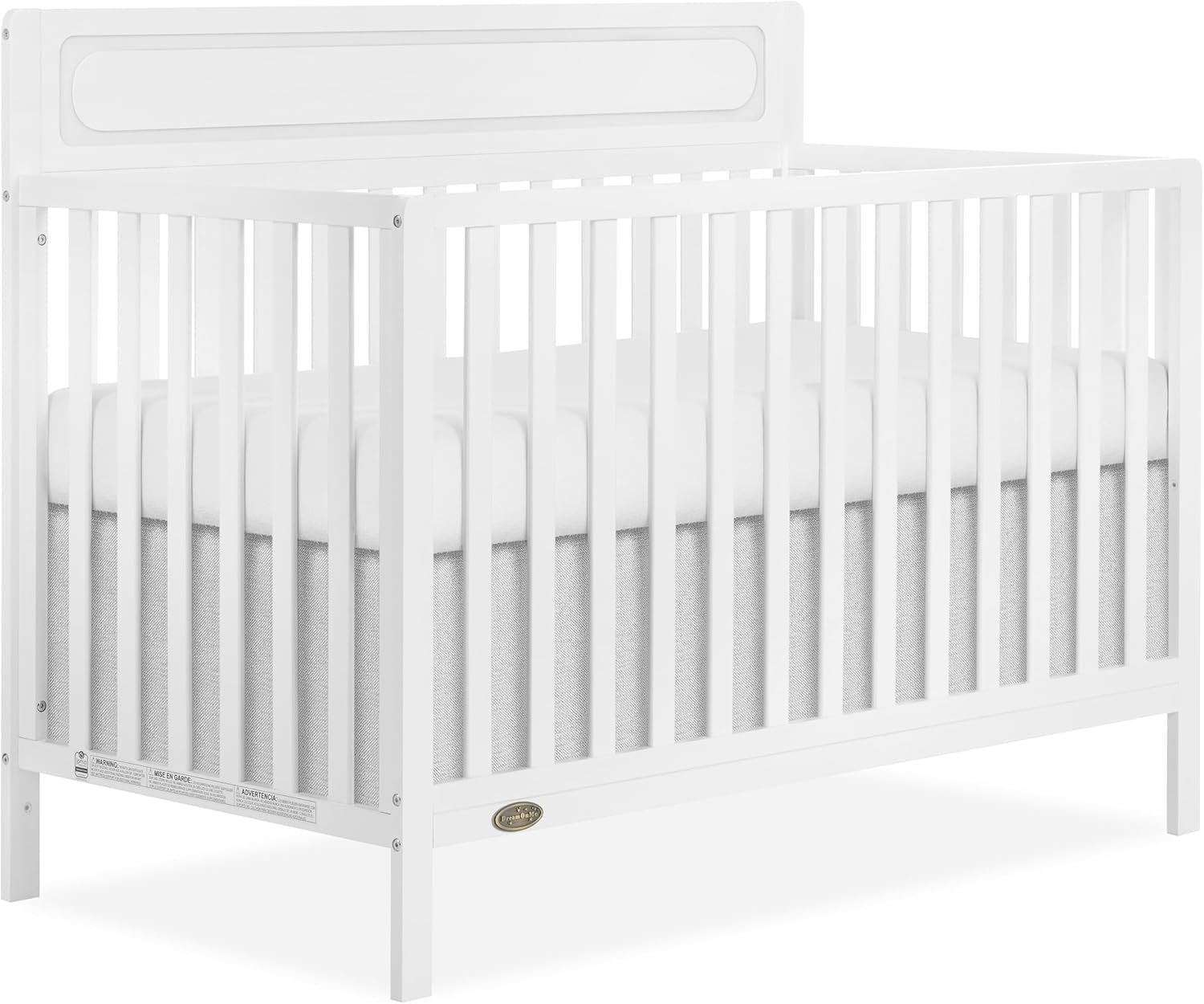 Dream On Me Avery 5-in-1 Convertible Full-Size Baby Crib in White, Converts to Toddler Bed, Daybed & Full-Size Bed, 3 Adjustable Mattress Heights, Greenguard Gold & BSA Certified