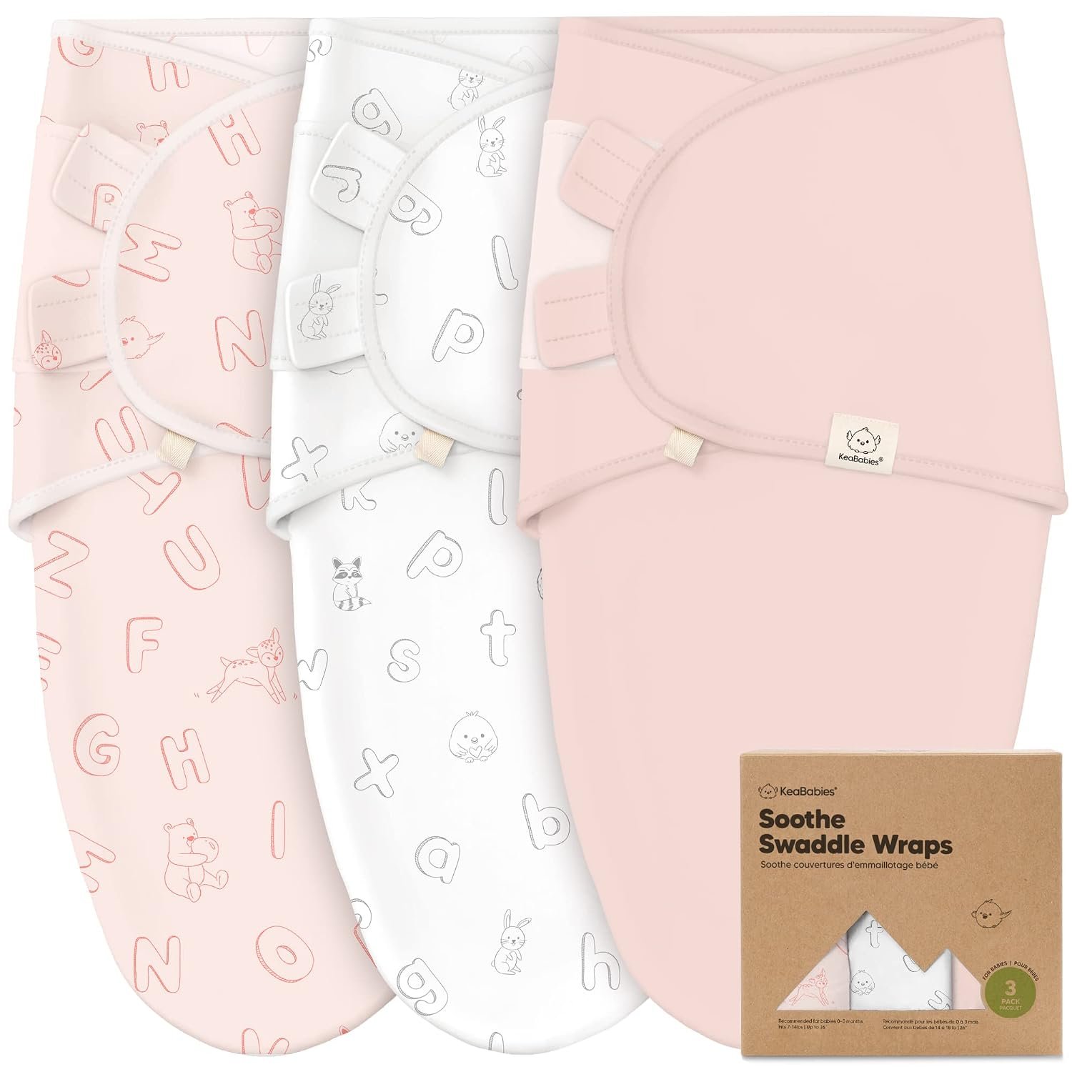 KeaBabies 3-Pack Organic Baby Swaddles for Newborns, Infant (ABC Land Rose, 0-3M)