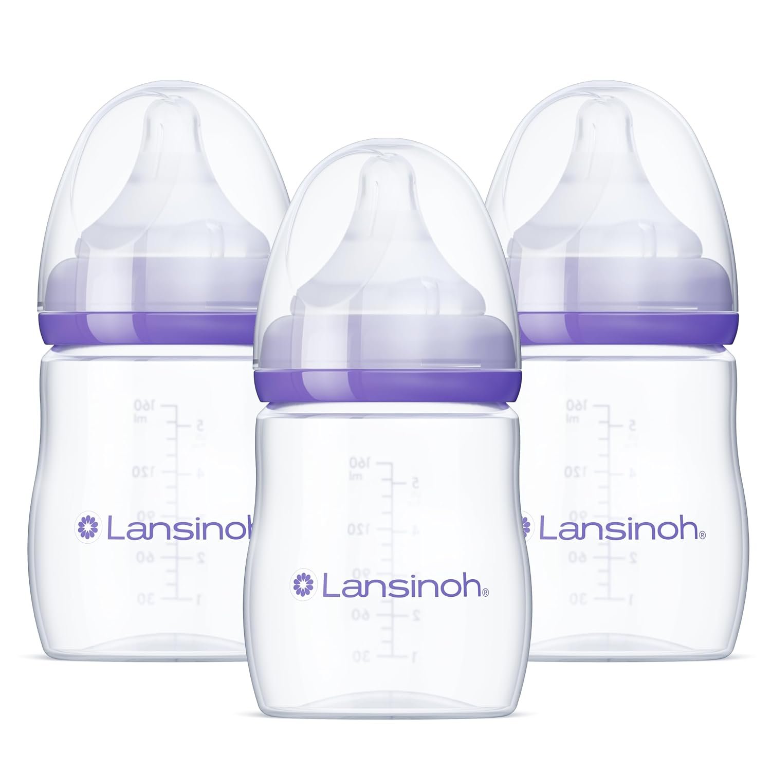Lansinoh Anti-Colic Baby Bottles, BPA-Free Plastic, 5 Ounces, 3 Count, Slow Flow Nipples (Size S), Breastfeeding Bottle with NaturalWave Design, Baby Essentials
