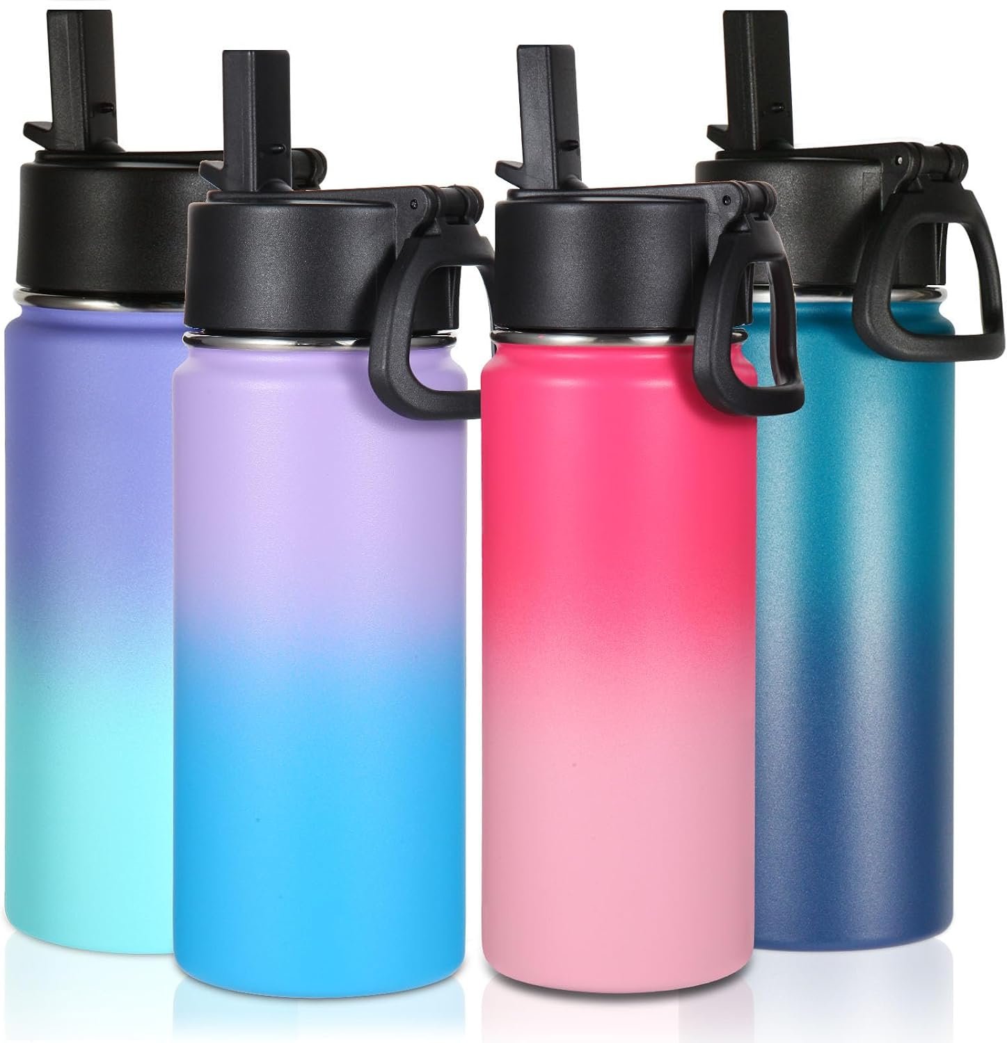 Volhoply 16 OZ Kids Water Bottle Bulk 4 Pack,Insulated Sports Bottles with Straw Lid,Stainless Steel Bottle with Handle Keep Cold,Double Wall Vacuum Tumbler Cups for School,Girls(Assorted, 4)