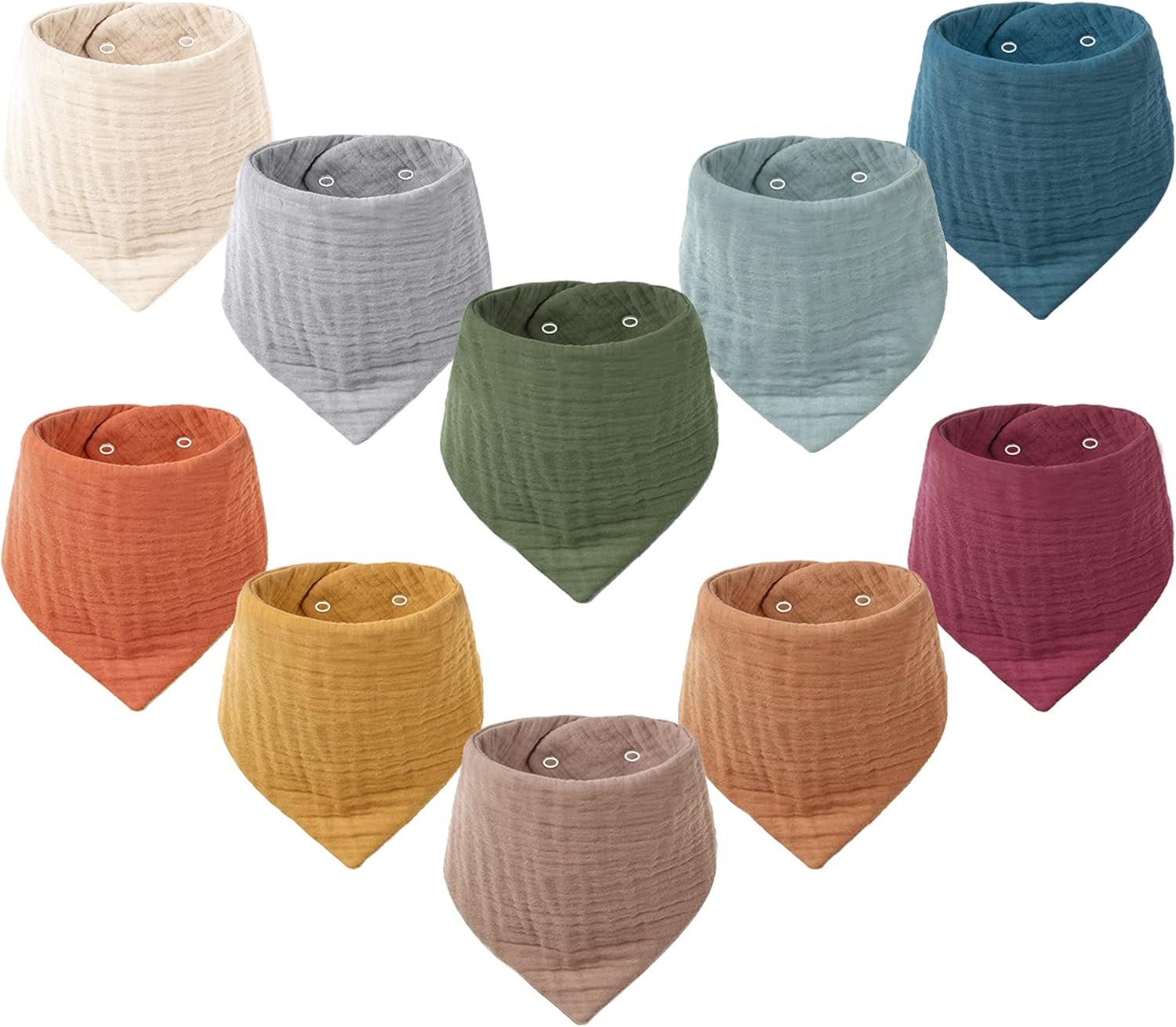 Konssy 10 pack baby muslin bandana bibs for drooling and teething | 100% Organic Cotton Bibs for Boy Girl, Soft Absorbent 6-Layer Thick Cloth, Pre-Washed Less Shrinkage, Newborn Infant Toddler