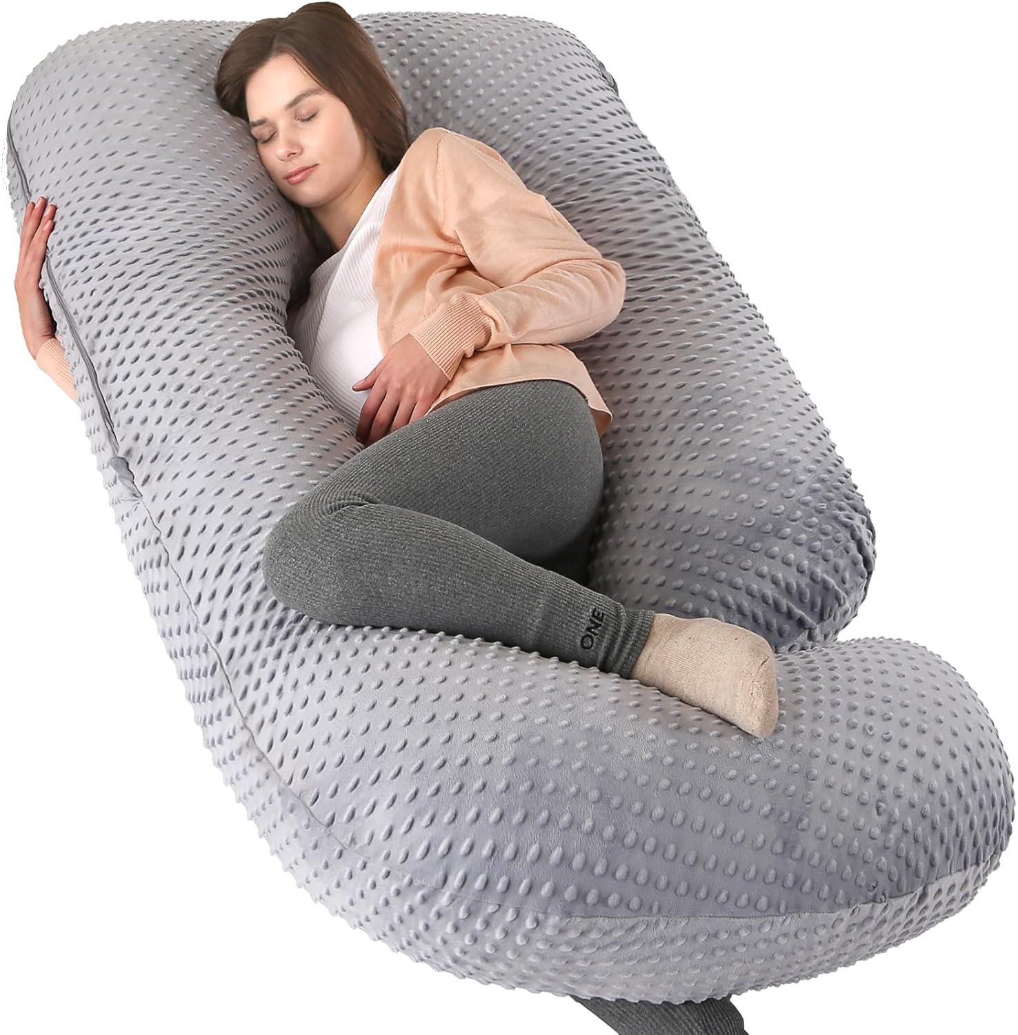 U-Shaped Full Body Pregnancy Pillow for Sleeping – 57″ Maternity Pillow with Removable Cover, Support for Back, Legs, Belly & Hips (Velvet-Black Grey)