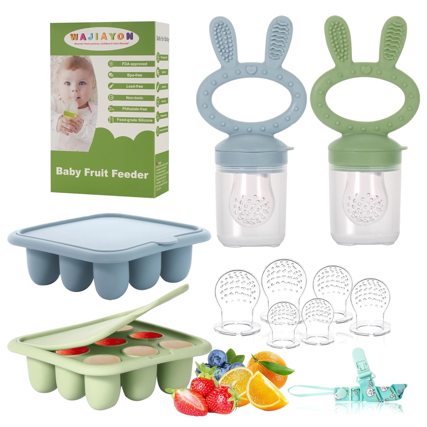 Easter Bunny Baby Breastmilk Popsicle Molds & Baby Fruit Feeder,Infant Food Freezer Tray Storage Containers, Silicone Teething Pacifier Feeder and Teether for Babies,Silicone Feeder