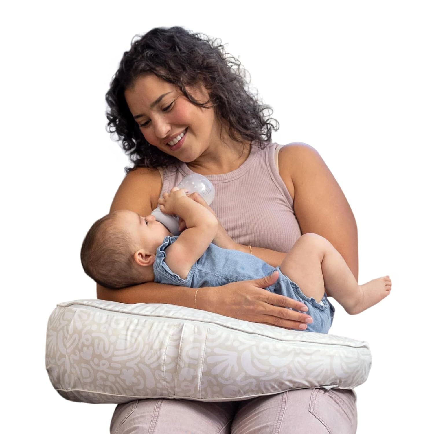 Boppy Uplift Nursing Pillow – Wedge Bottle & Breastfeeding Pillow to Reduce Spit-Up and Reflux Symptoms, with Body-Inclusive Opening and Belt, Baby Safety Alliance Verified – Cream Retro Squiggles