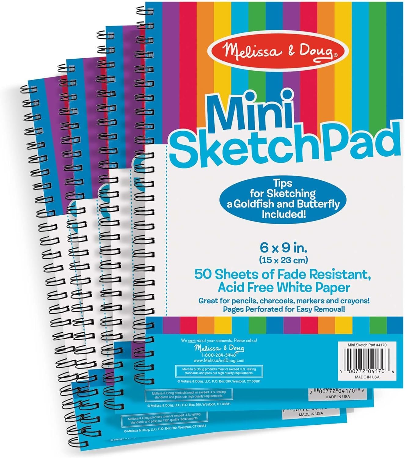 Melissa & Doug Mini-Sketch Spiral-Bound Pad (6 x 9 inches) – 4-Pack Sketch Book for Kids, Kids Drawing Paper, Drawing and Coloring Pads