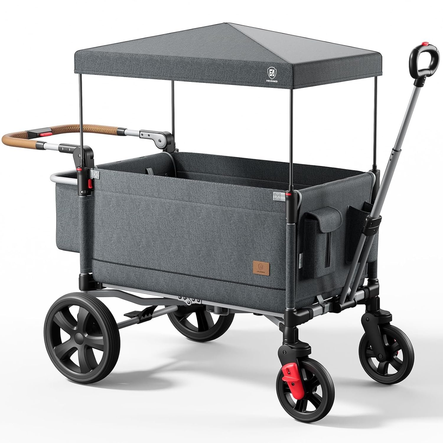 EVER ADVANCED Side-Unzip Stroller Wagon for 2 Kids – 2-in-1 Bench Mode & All-Terrain Push-Pull Wagon – Spica Cast & Special Needs Friendly – JPMA Certified, UV Canopy, Foldable for Zoo, Beach & Travel