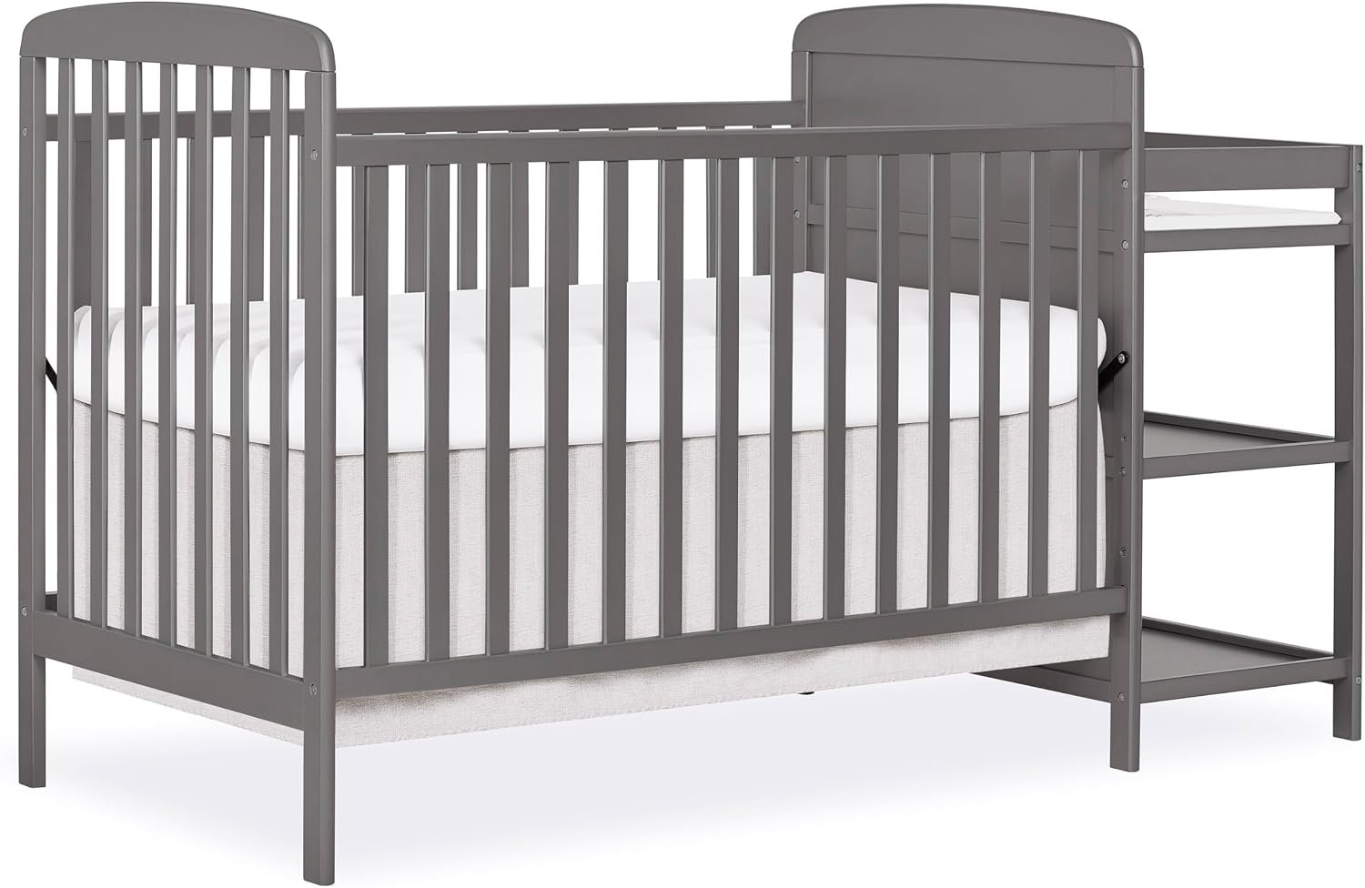 Dream On Me Anna 3-in-1 Convertible Full-Size Baby Crib & Changer with Storage in Steel Grey, GreenGuard Gold & BSA, Pinewood, Converts to Day & Toddler Bed, 3 Mattress Heights, 1″ Changing Pad