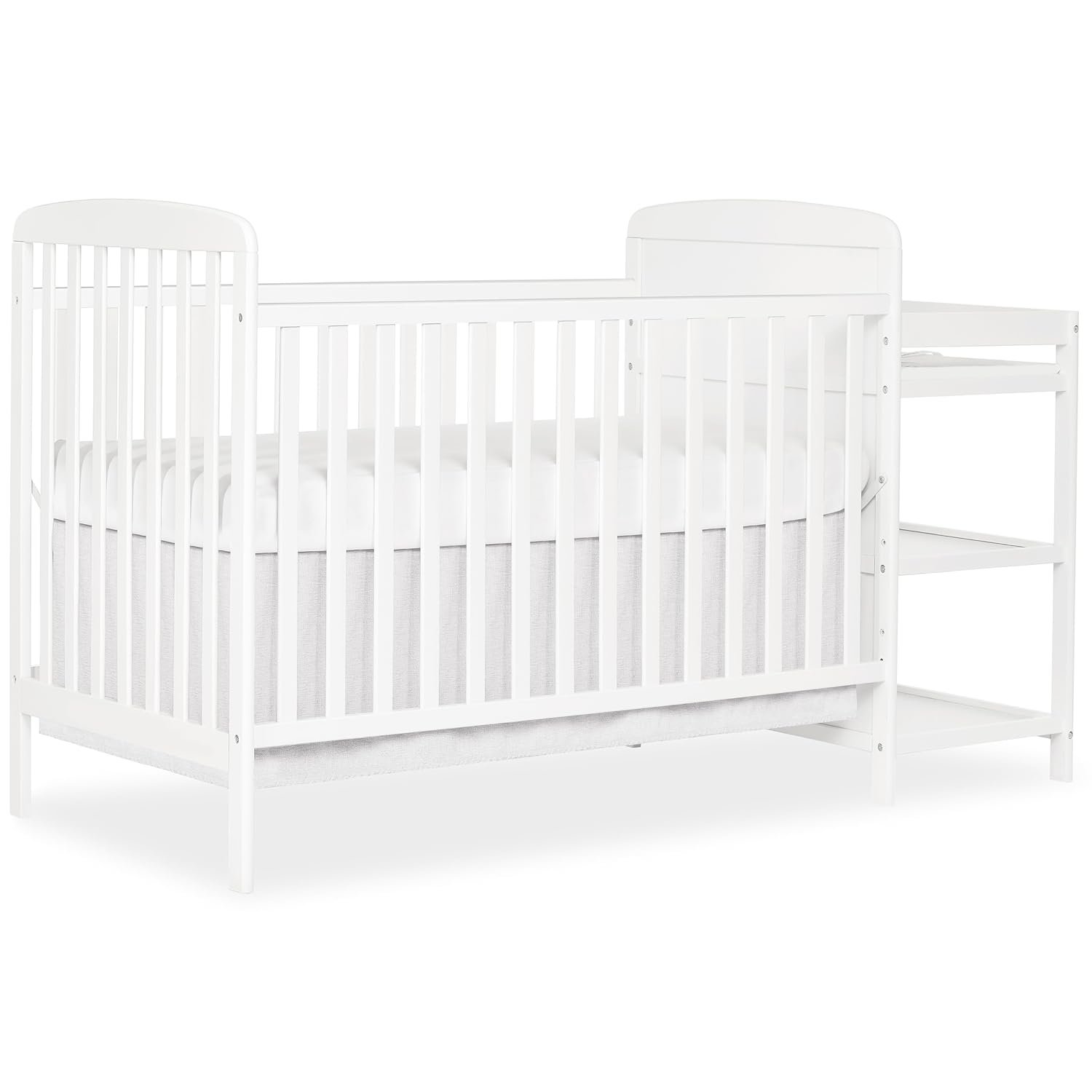 Dream On Me Anna 3-in-1 Convertible Full-Size Baby Crib & Changer with Storage in White, GreenGuard Gold & BSA, Pinewood, Converts to Day & Toddler Bed, 3 Mattress Heights, 1″ Changing Pad