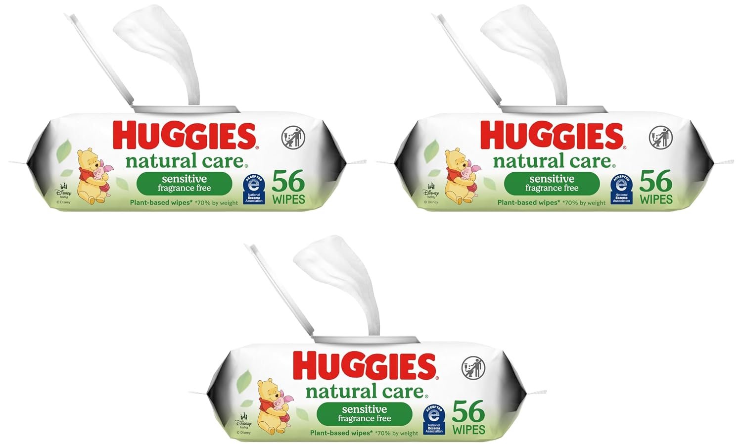 Huggies Natural Care Sensitive Baby Wipes, Unscented, Hypoallergenic, 99% Purified Water, 1 Flip-Top Pack (56 Wipes Total) (Pack of 3)