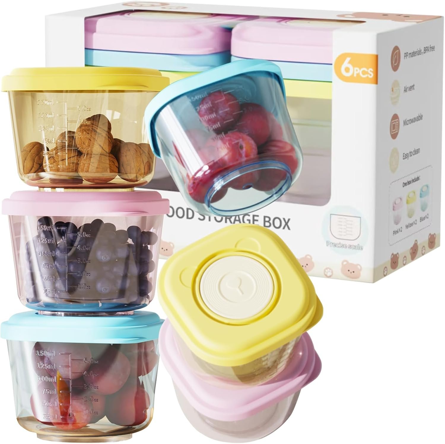 Baby Food Containers – 5 oz Food and Snack Storage Jars with Sealing Lids, Safe and Durable, Freezer, Microwave and Dishwasher Safe