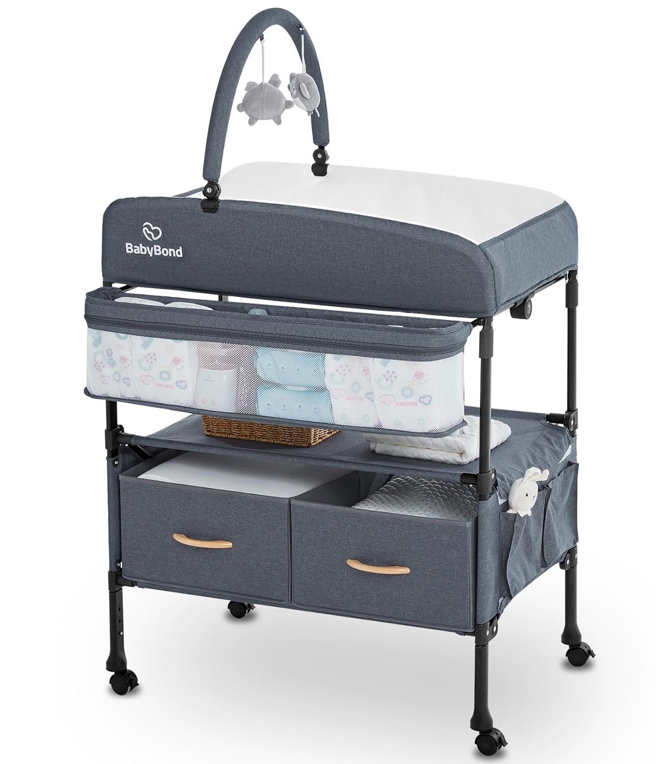 BabyBond Portable Baby Changing Table with 2 Storage Baskets, Foldable Changing Table Dresser Diaper Changing Table Height Adjustable Changing Station for Infant and Newborn(Grey)