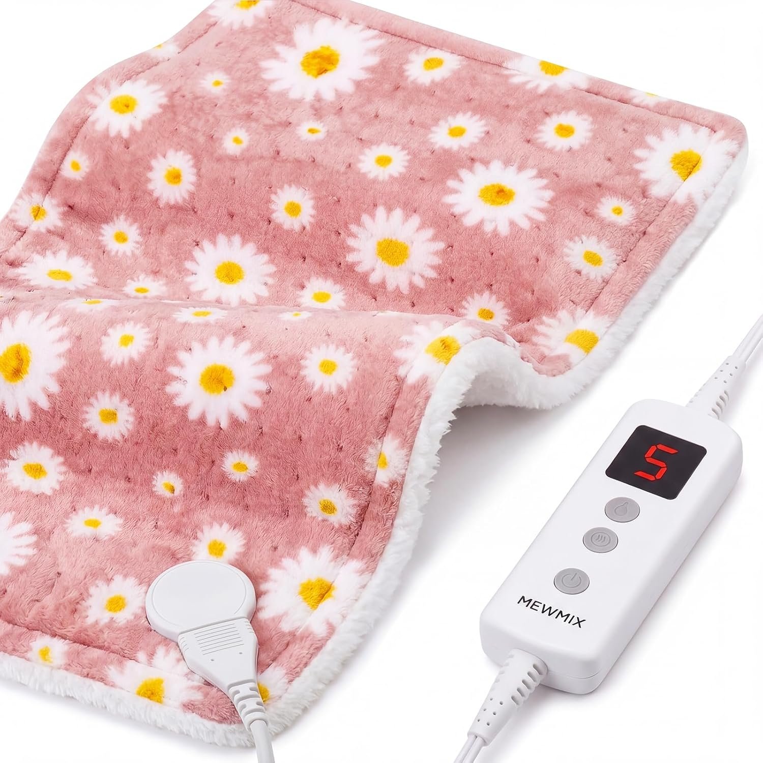 Daisy Heating Pad for Back Period Cramps Neck Shoulder Pain Relief, Portable Electric Heat Pads Pink Stuff Gifts Ideas, Funny Useful Self Care Christmas Birthday Gift for Women Mom Her Wife Girlfriend