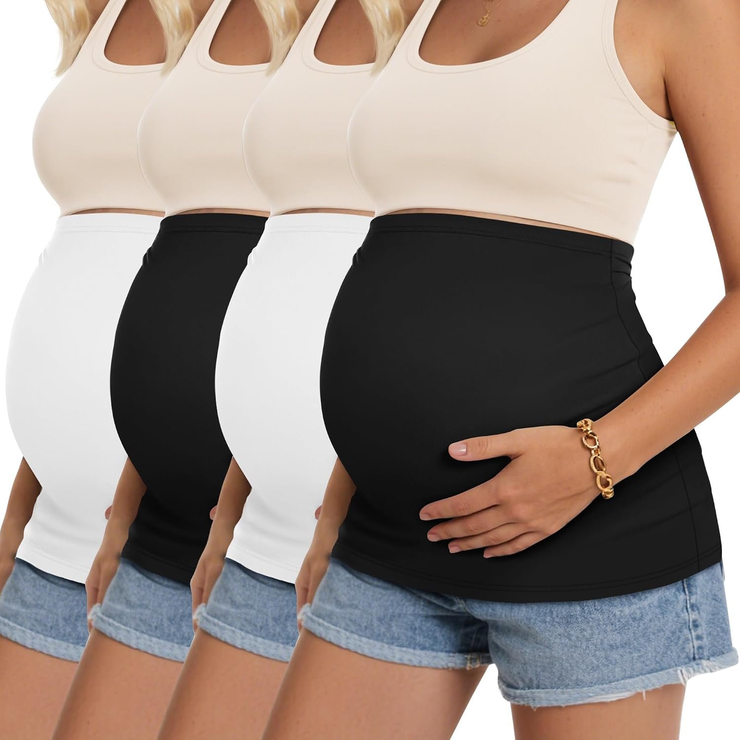 Oakgarden 4 pack Maternity Belly Bands Pregnancy Postpartum Shirts Pants Extender Support Stretch Belt for Pregnant Women