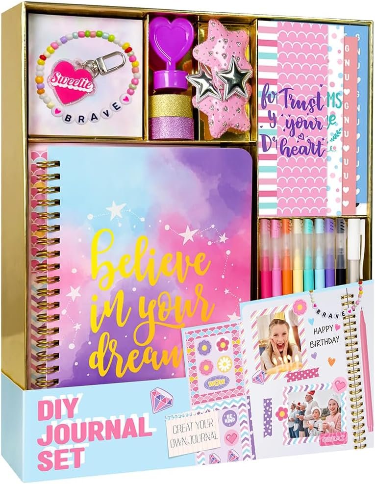 Nollh DIY Journal Kit for Girls – 200+PCS Teen Tween Girl Gifts Trendy Stuff, Stocking Stuffers, Scrapbook Supplies Stationery Set, Art Crafts Kit – Ideal Gifts for 8 9 10 11 12 13 14 Year Old Girl