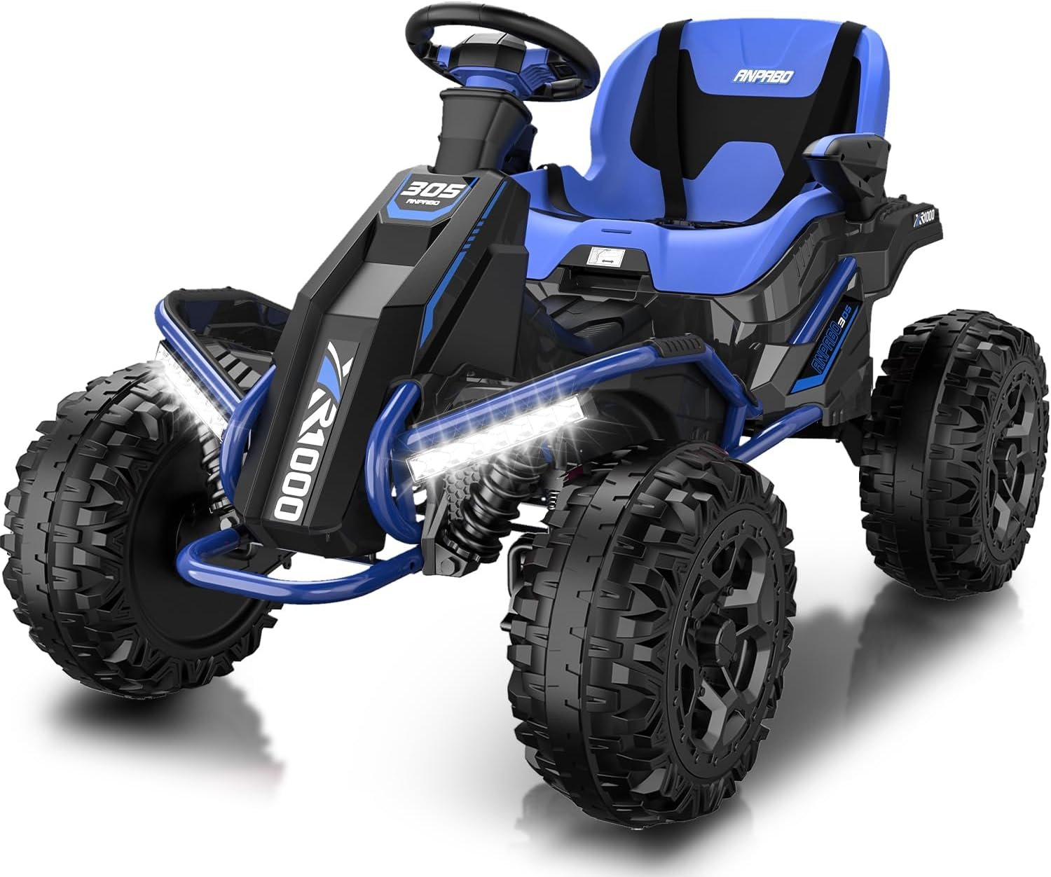 ANPABO 24V 4×4 Ride On Toys for Big Kids Aged 3-12 Blue-4x200W Motors, 5MPH, Wide Adjustable Seat, Parent Remote, Metal Frame, Shock Absorber, for Off-Road Ride