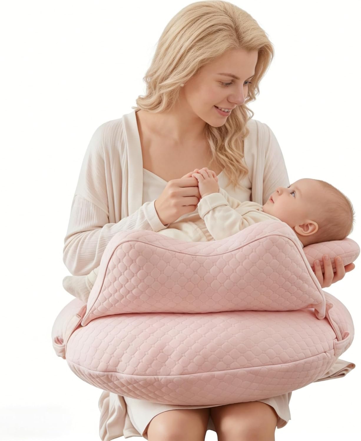 WYXunPlanet Nursing Pillow, Breastfeeding Pillow for Breastfeeding and Bottle Feeding to Reduce Strain on arms and Back, Better Support Baby,Waist Adjustable,Knitted Cotton Cover,Removable, Pink
