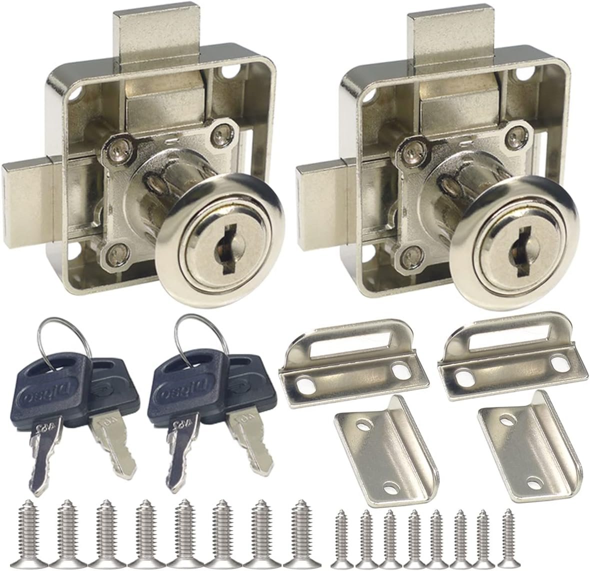 Cabinet Double Door Lock Drawer Lock Safety Lock [Keyed Alike] Double Deadbolt-Door Lock [Installation on the Right Side Door] Drilling Diameter 3/4″/19mm for (3/5″/15mm -7/8″/22mm) Door Panels（2pcs