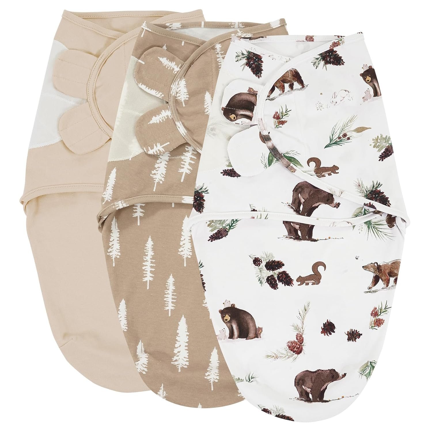 david’s kids 100% Cotton 3 Pack Baby Swaddle Wrap for 0-3 Months, Soft Breathable Swaddle Blanket for Newborn Infant, Adjustable Baby Wrap Sleep Sacks for Boys Girls, Newborn Essentials, Woodland