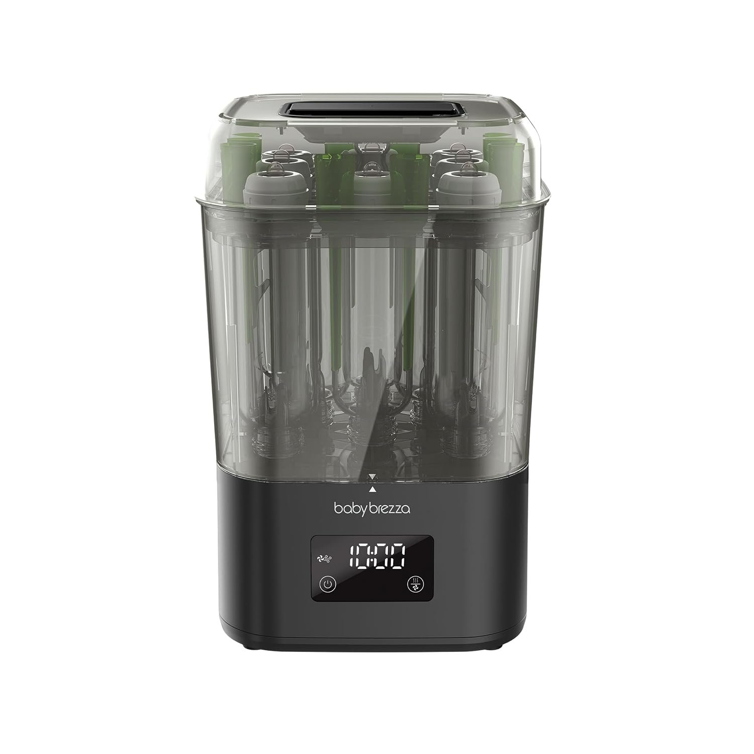 Baby Brezza 10 Minute SuperQuick Bottle Sterilizer + Dryer – Large 8 Bottle Capacity – Steam Sanitization – Universal Fit for All Bottles: Plastic + Glass + Pacifiers + Breast Pump Parts, Matte Black