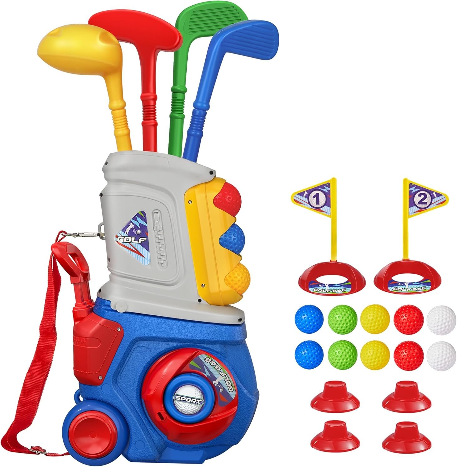 Toddler Golf Set, Kids Golf Set for Ages 1 2 3 4 5 Years Old Boys Girls with 4 Plastic Golf Clubs 10 Balls, Indoor Outdoor Baby Toddler Golf Clubs Set Toy with Cart Birthday Gifts Blue