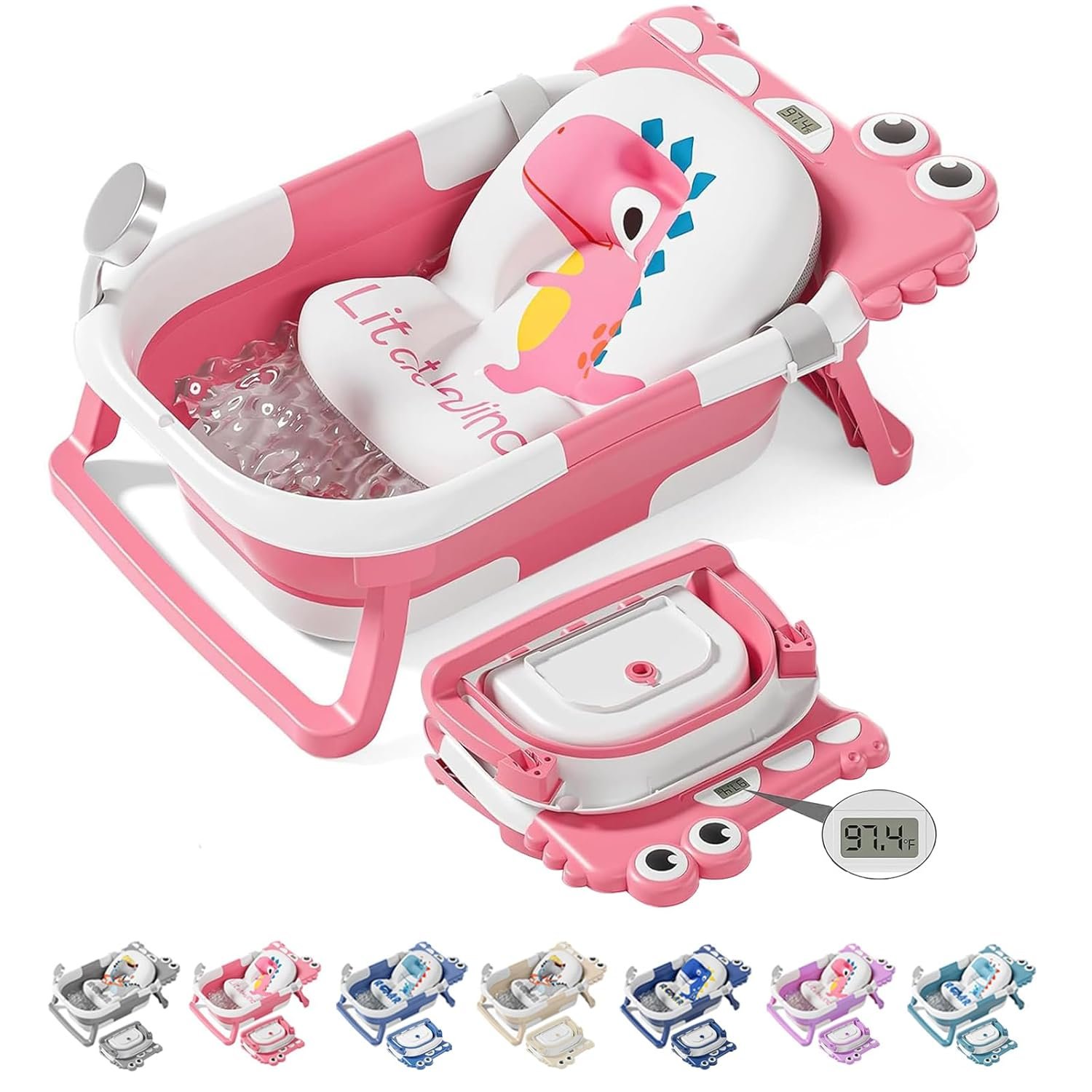 TPN Collapsible Baby Bathtub, Baby Bath Tub with Soft Cushion & Real-Time Thermometer, Baby Bathtub Infant to Toddler Tub (0-36 Months), Portable Newborn Travel Bath Tub