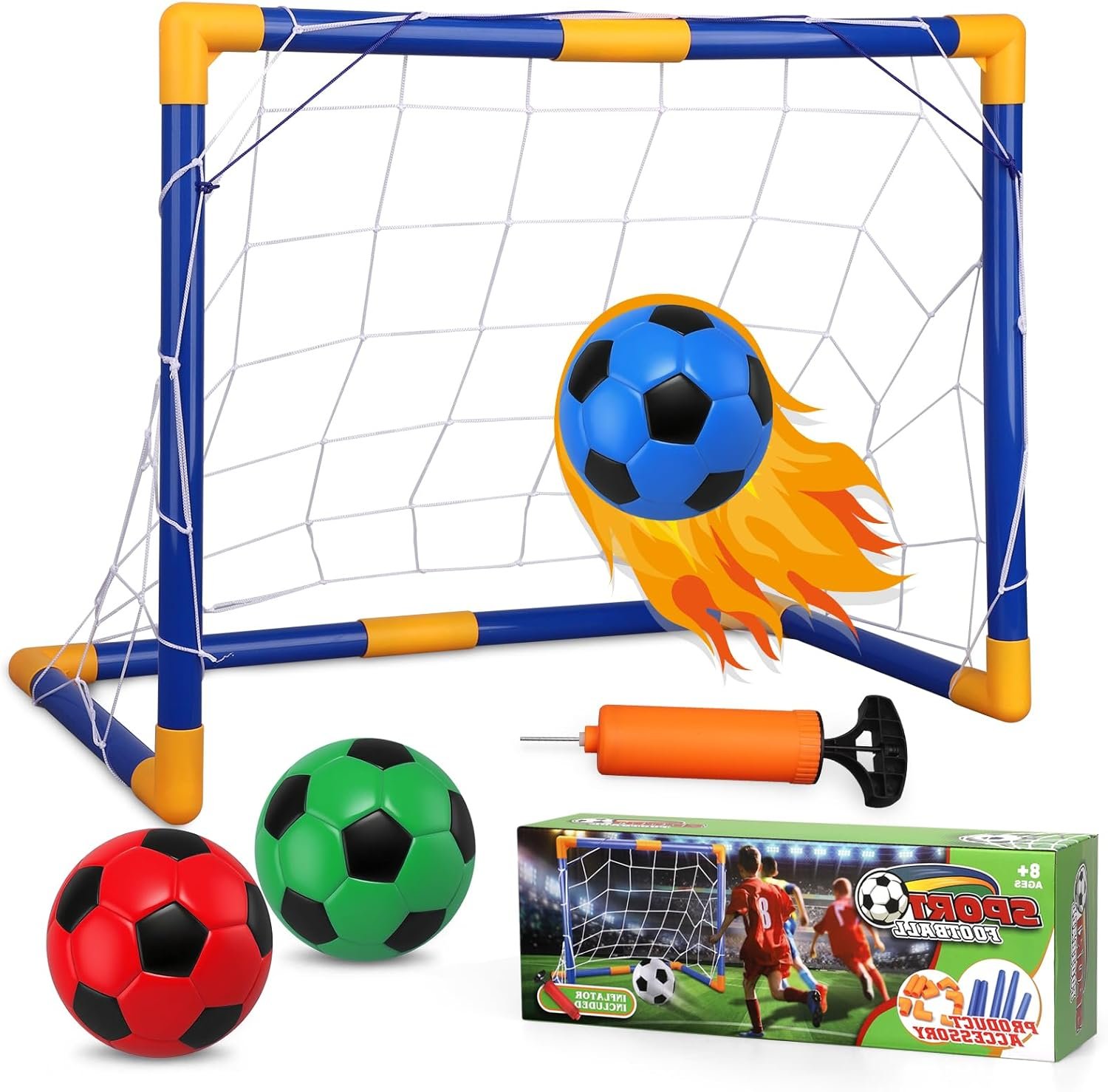 Soccer Goal Set with 3 Ball Pump for Toddler Kid, Portable Goals Training Equipment for Garden Indoor Outdoor Backyard, Birthday Gift for Boy Girl Sports Toy Family Game 23″ W×18″ H×12″ D