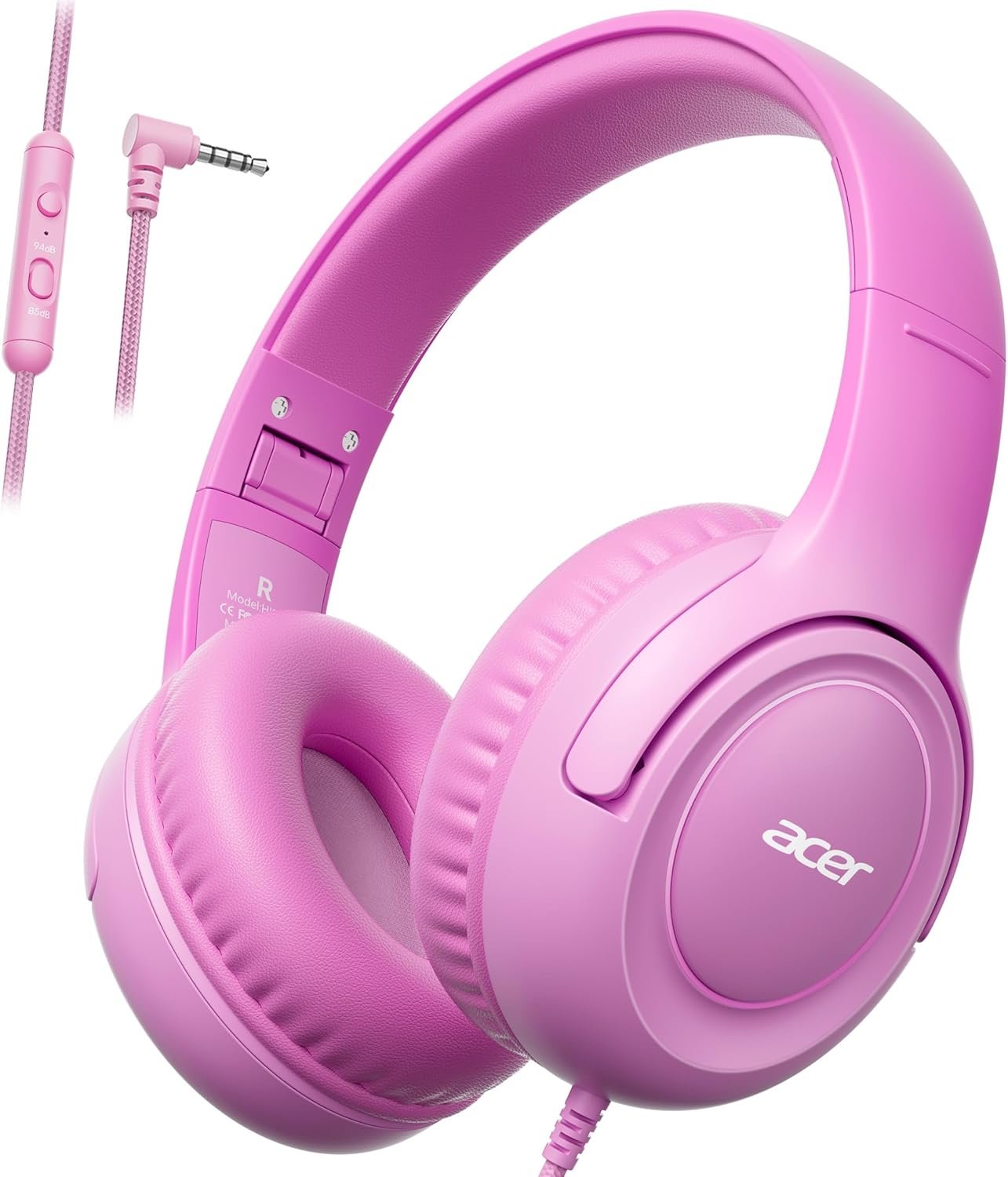 Acer Kids Headphones – 85/94dB Volume Limiter, Foldable Wired Over Ear Headphones for Travel, 3.5mm Jack, Toddler Headphones for School, Travel, iPad, Tablet, Pink Gradient, HK03