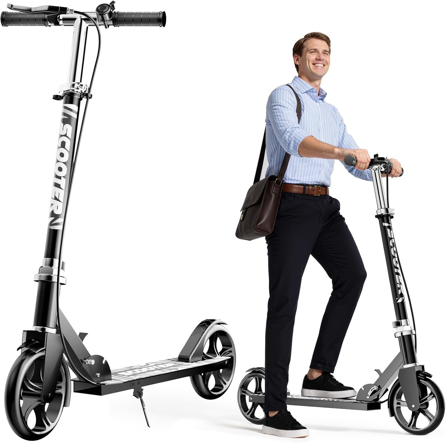 Scooters for Kids 8-12, Teens & Adults – Lightweight, Foldable, 8-Inch Big Wheels, Hand Brake & Bell, 4 Adjustable Height Levels, 240 lbs Max Load, Perfect for School, Campus and Park Rides