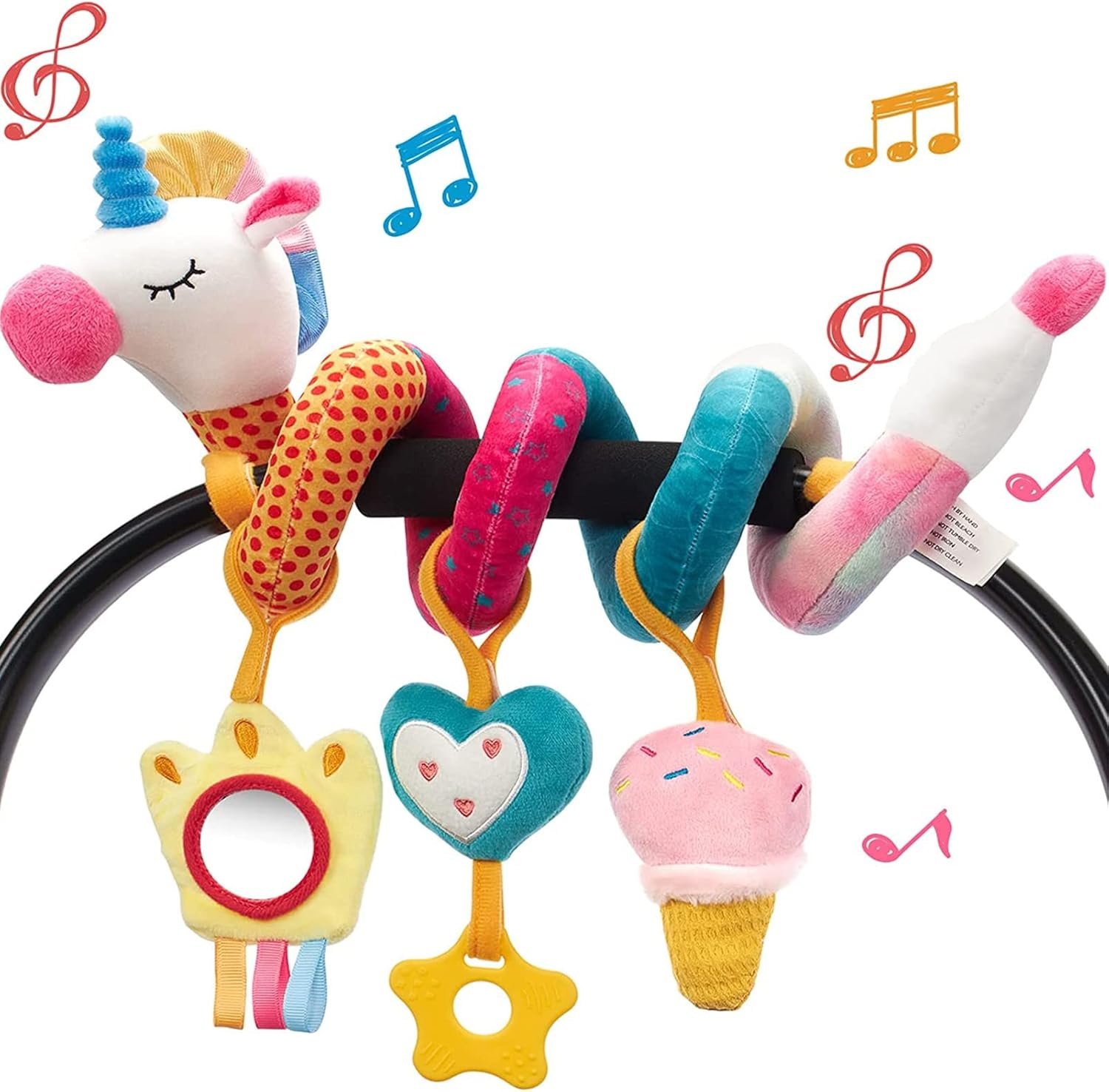 hahaland Car Seat Toys for Babies 0-6 Months Girl – Baby Toys 3-6 Months – Rattle, Mirror, Crinkle, Squeaky Carseat Stroller Toy 0-6 Months Developmental Newborn Baby Girl Birthday Gifts