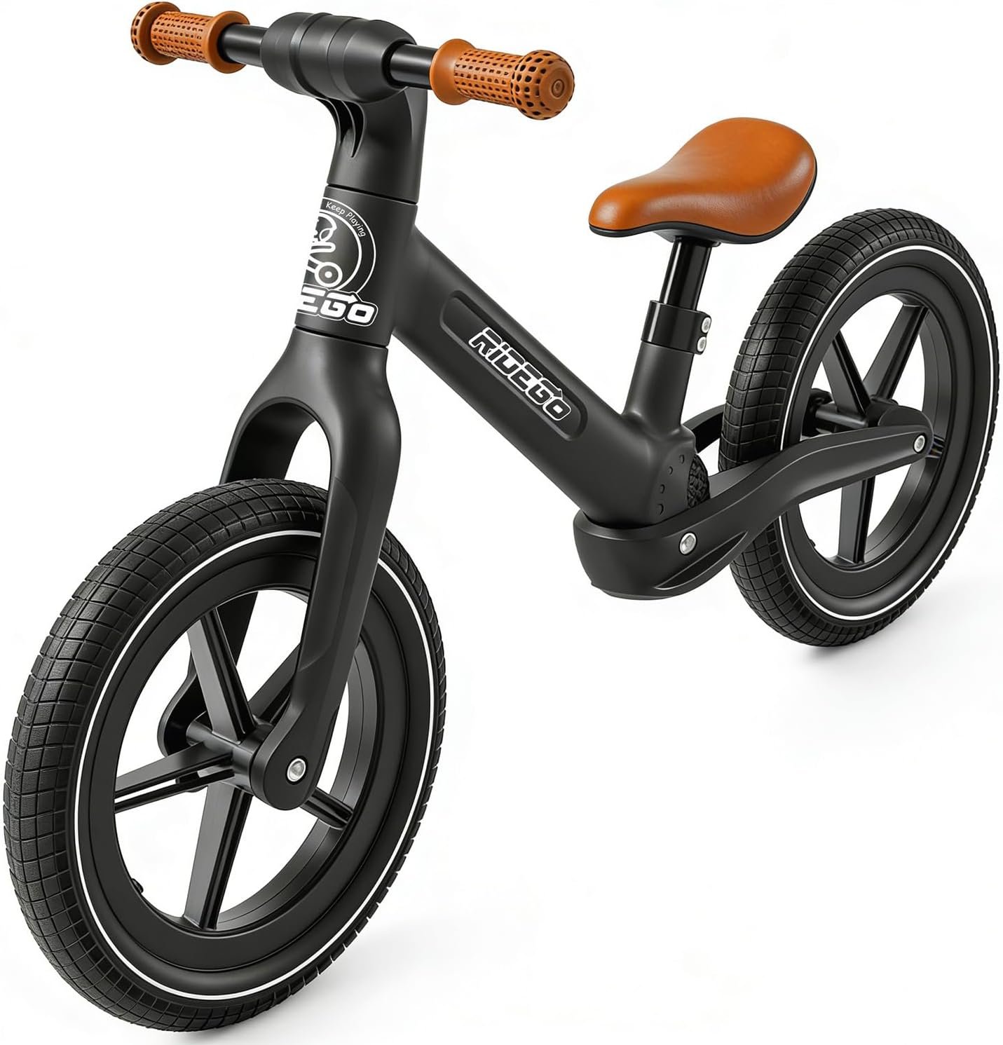Ridego 14 Inch Balance Bike for Kids 3–6 Years, Lightweight Toddler Bike with Air Rubber Tires, Adjustable Seat, Durable Push Bicycle Gift for Boys & Girls
