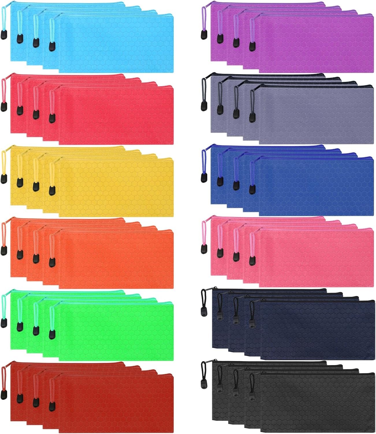 YOPCDJ 48pcs Pencil Pouch Bulk,Zipper Pouches,Waterproof Pencil Bags, Small Organizing Bags in 12 Colors for Classroom,Office Supplies Storage and Travel Accessories