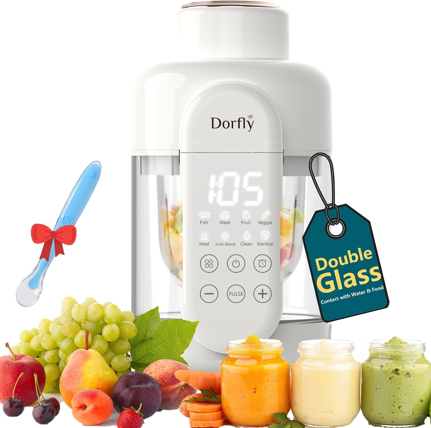 Baby Food Maker Glass 12oz Steamer and Blender Glass Reservoir & Bowl 9 in 1 Baby Puree Maker with Stainless Steel Blades Dishwasher Safe Food Blender, Timer, Recipe