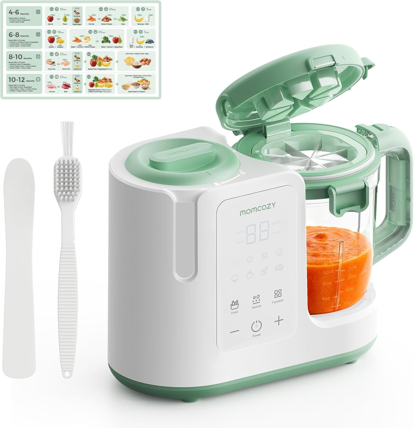 Momcozy AutoMeal Baby Food Maker – One-Step Auto Steam & Blend Food Processor, 15oz Large Cup & 6-Blade Design, Self-Cleaning, Auto 3-Stage Texture Settings for Effortless Homemade Baby Puree | 6 – Blade, Auto Shut Off, Dishwasher Safe, Removable Parts, Safety Lock