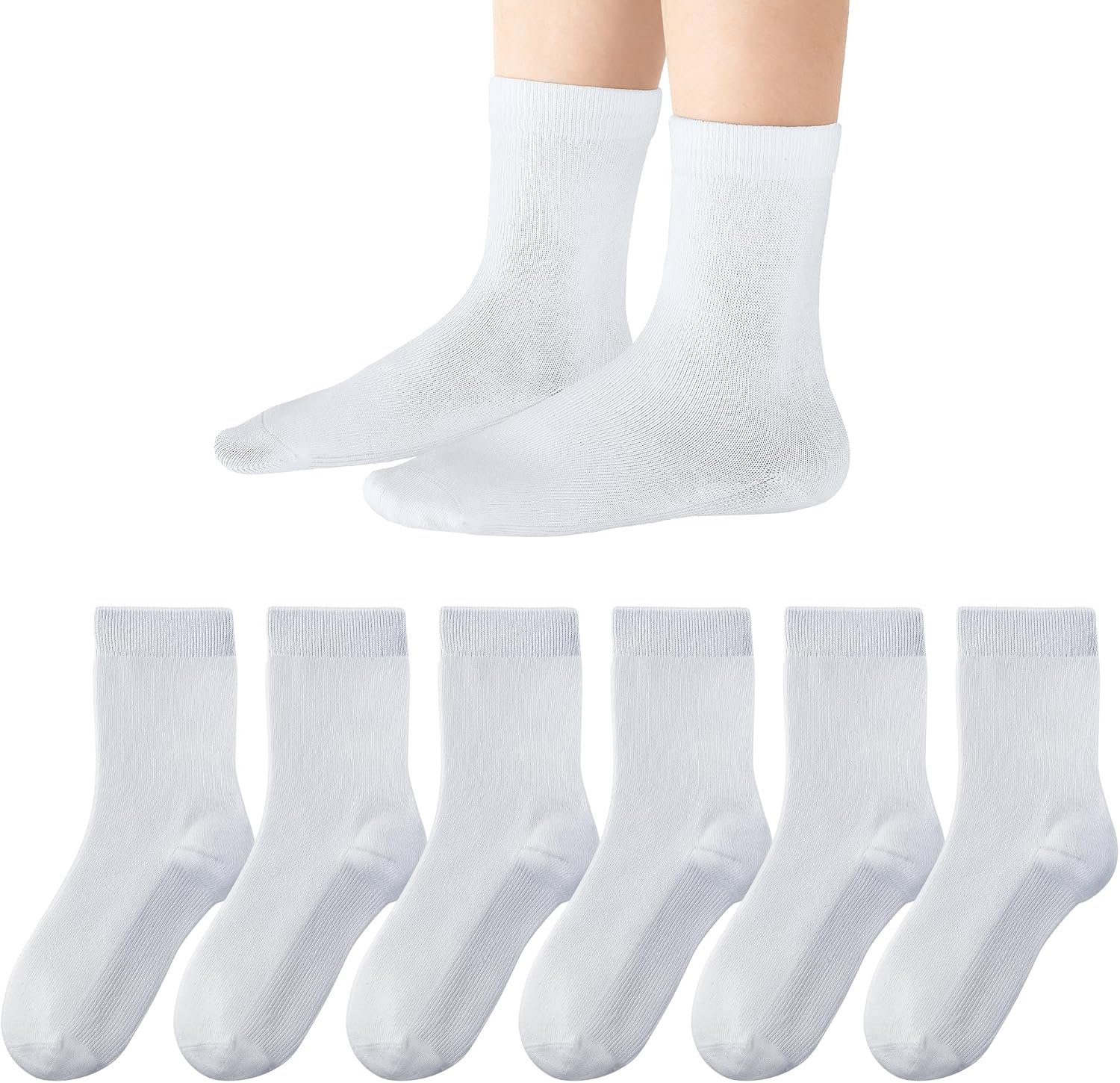 HONGTEYA 6 Pairs Kids Crew Socks School Uniform Dress Socks for Boys Girls Seamless Toe Crew Black White Navy 4-10 Years