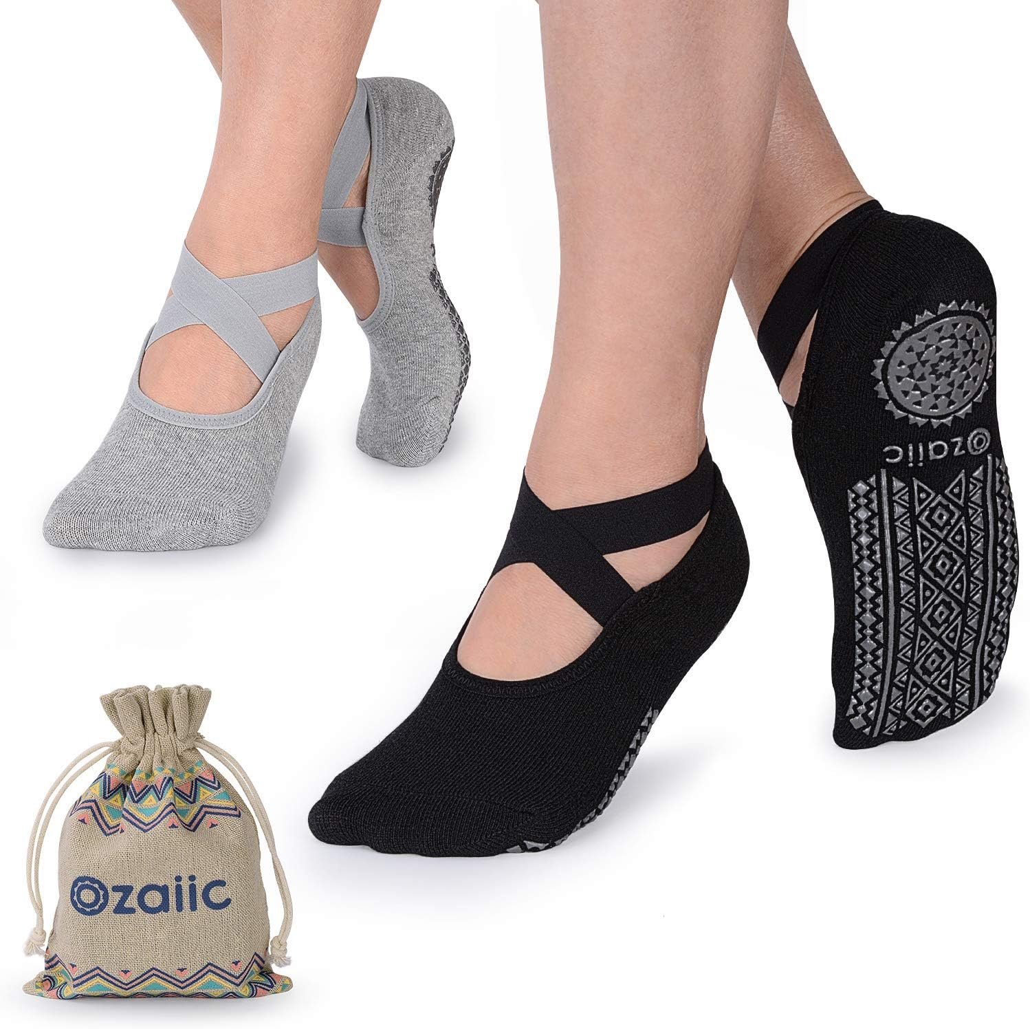 Ozaiic Pilates Socks for Women Non Slip Grip, Yoga Socks with Grippers for Barre, Hospital, Ballet, Dance, Barefoot Workout