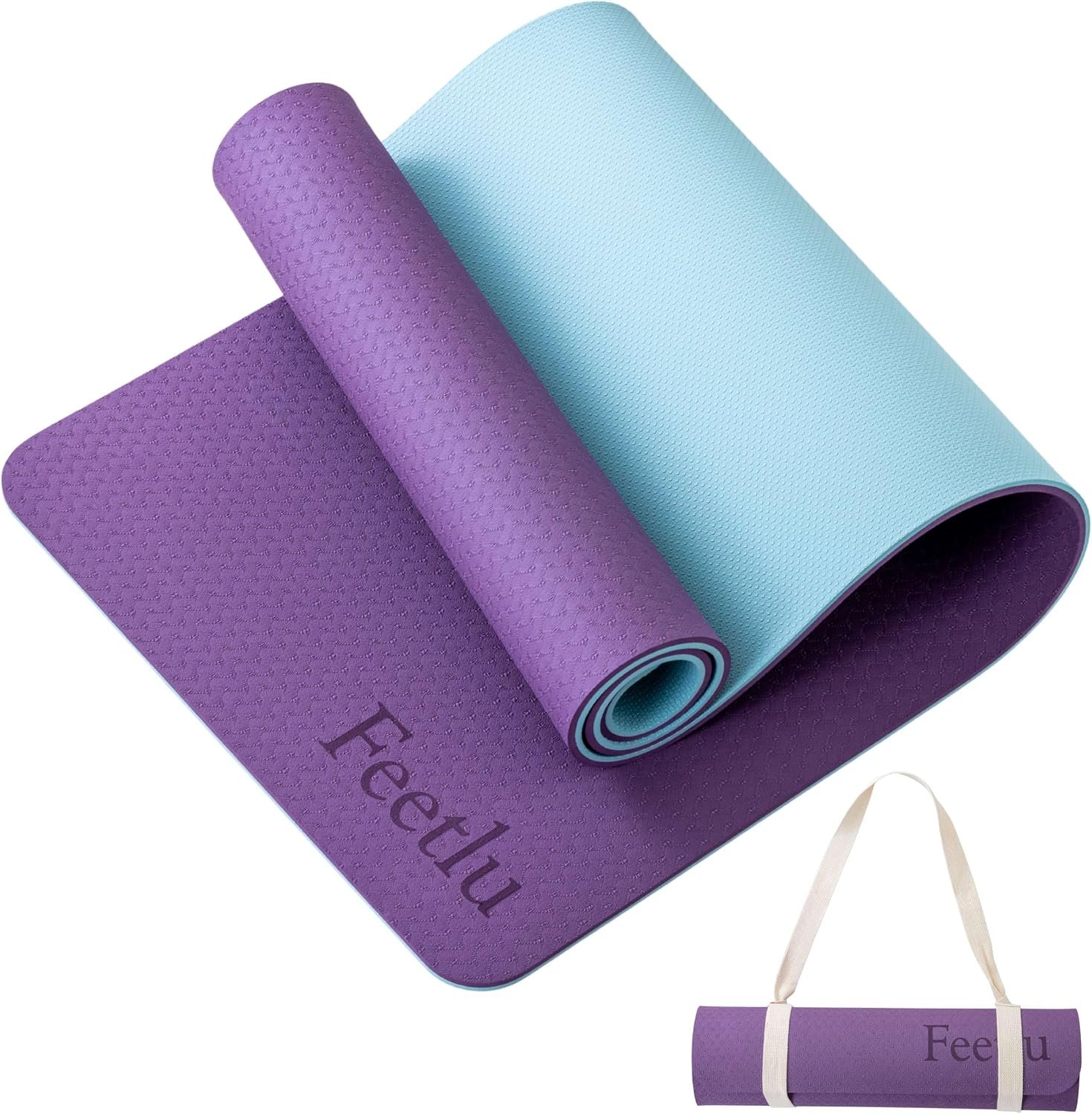 Extra Thick Yoga Mat with Carry Strap, 10mm Non-Slip Exercise Mat, 72 x 24 Inch Cushioned Workout Mat for Yoga, Pilates, Stretching & Floor Exercises