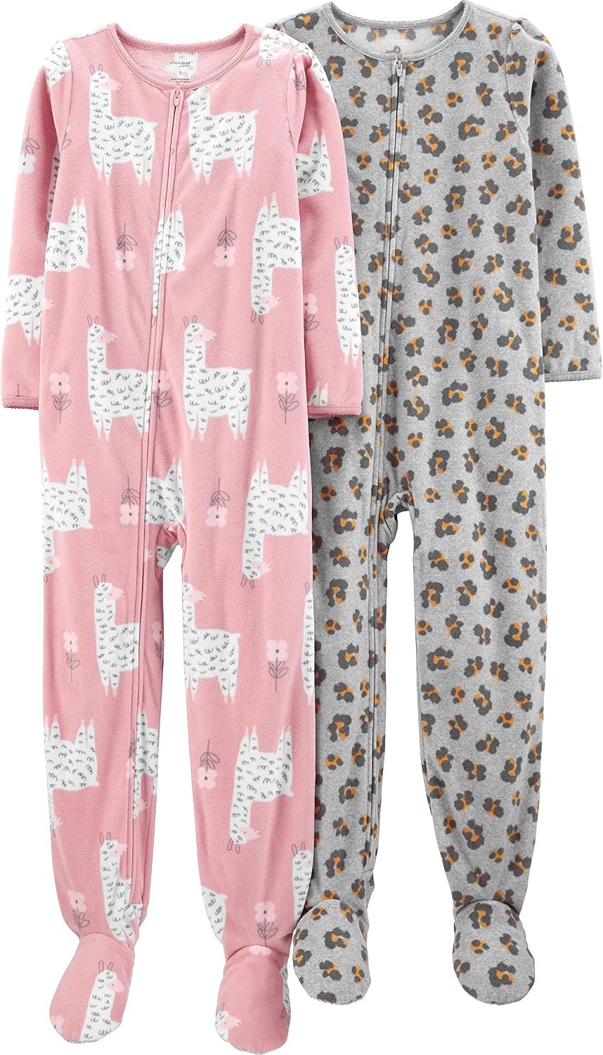 Simple Joys by Carter’s Girls’ 2-Pack Loose-fit Fleece Footed Pajamas