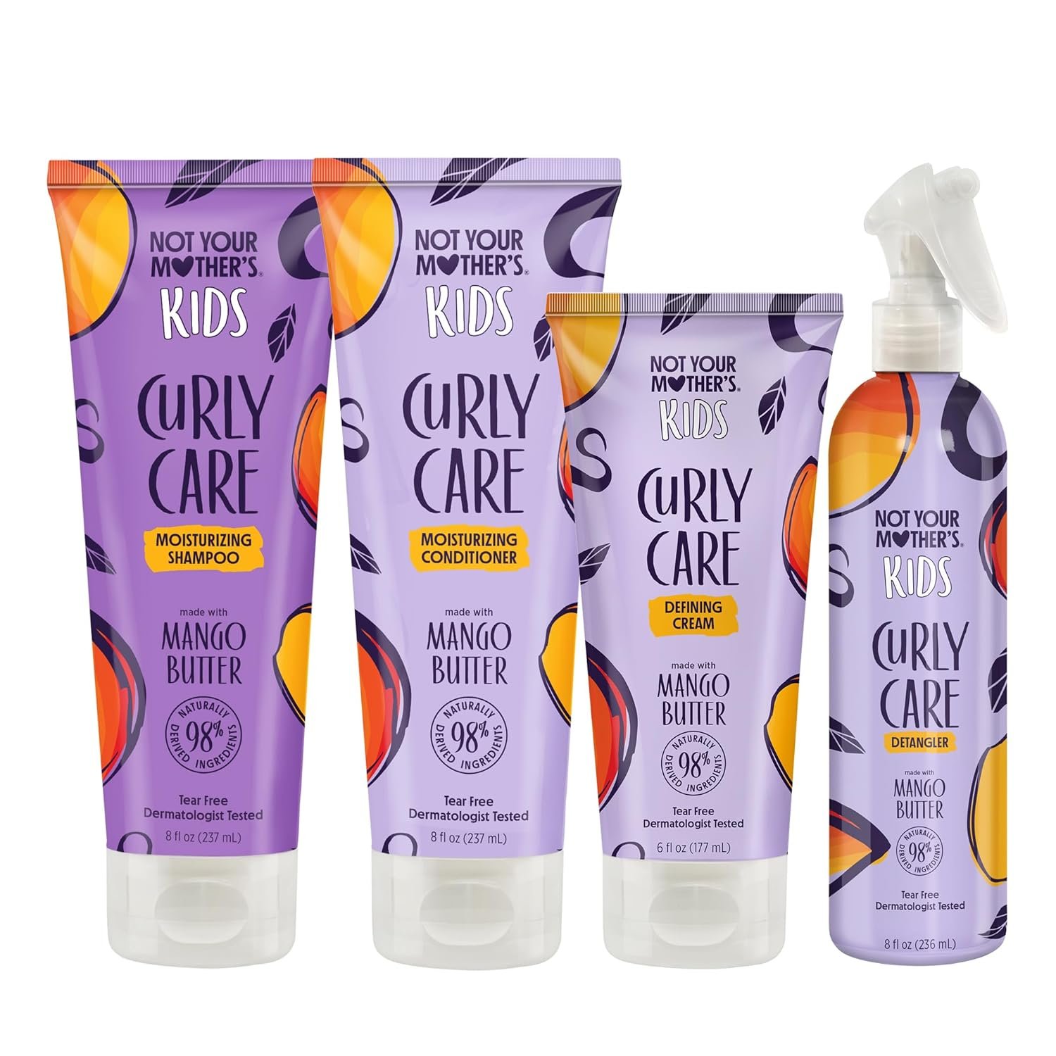 Not Your Mother’s Kids Curly Care Shampoo, Conditioner, Curl Defining Cream, and Detangler Spray (4-Pack) – Hair Products for Kids – Tear-Free Formula – For All Curl Types