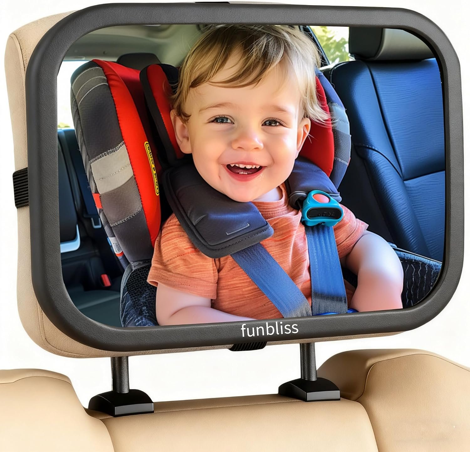 Funbliss Baby Car Mirror for Rear Facing Seat | 360° Rotation, Safety Certified Shatterproof Acrylic Glass, Clear Wide View,Infant Mirror for Car Seat Rear Facing