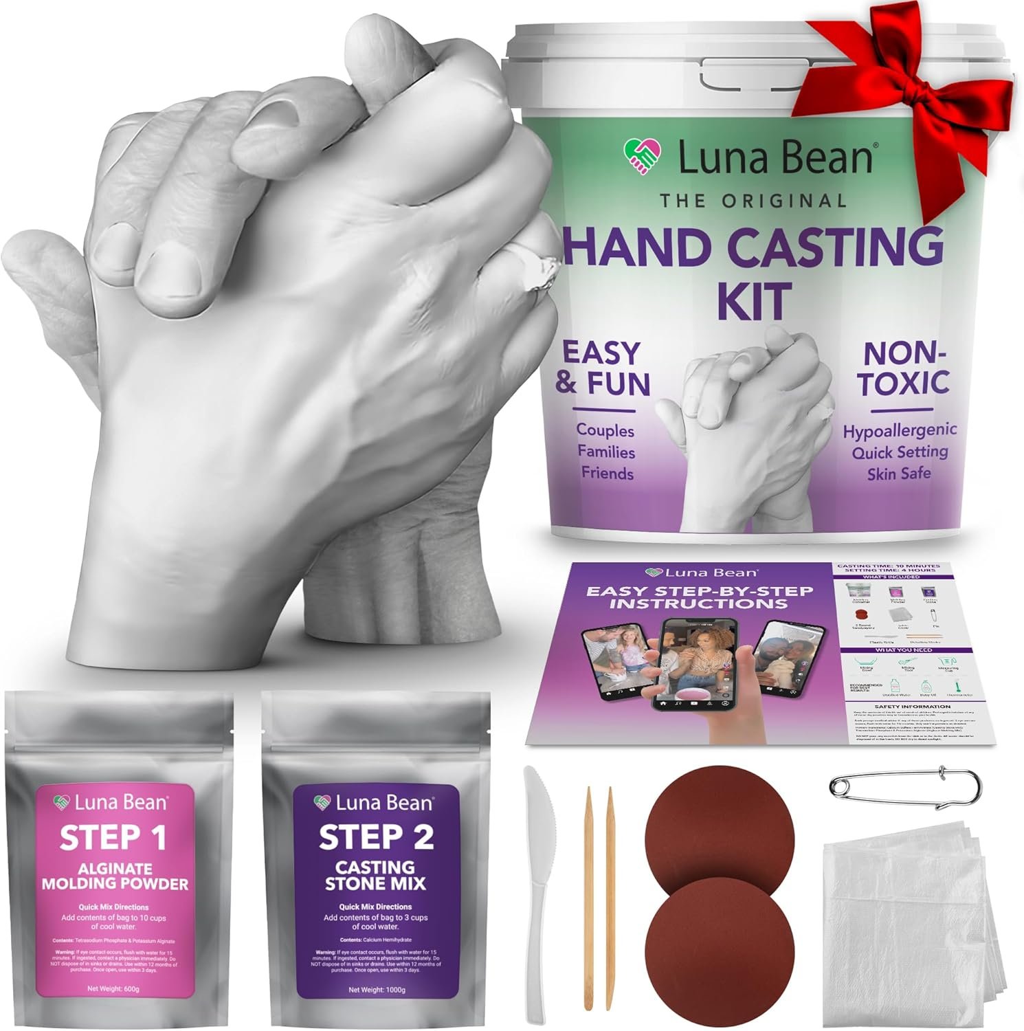 Luna Bean Hand Casting Kit – The Original Hand Mold Kit for Couples – Gifts for Him and Her – Anniversary Engagement Birthday Gifts for Women Men Mom Wife Boyfriend Girlfriend Wedding Bridal Shower