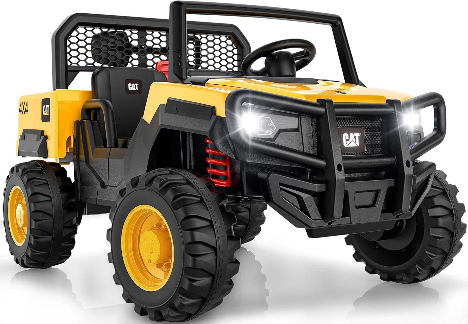 ANPABO 2 Seater Licensed Caterpillar Ride On Dump Truck, 24V Ride On Toys with 4×100W Motors, Up to 5Mph, Parent Remote, Shock Absorbers, Dump Bed and Shovel, Electric Car for Kids