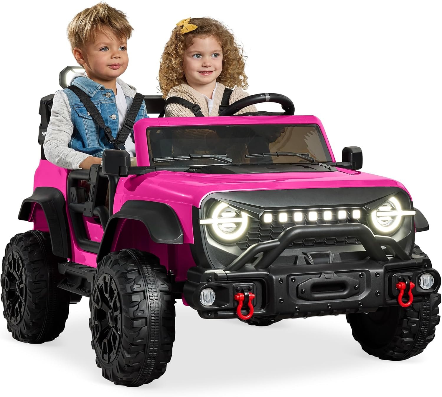 Best Choice Products Kids 24V 2-Seater Electric Ride On Car Truck w/ 132lb Weight Capacity, Parent Control, Bluetooth, LED Lights – Hot Pink